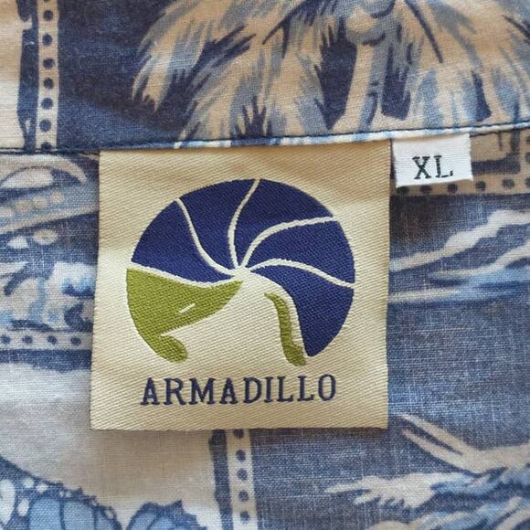 Armadillo Hawaiian Ocean Butterfly Button Down Shirt. Men's XL. Blue/White. - Picture 4 of 6